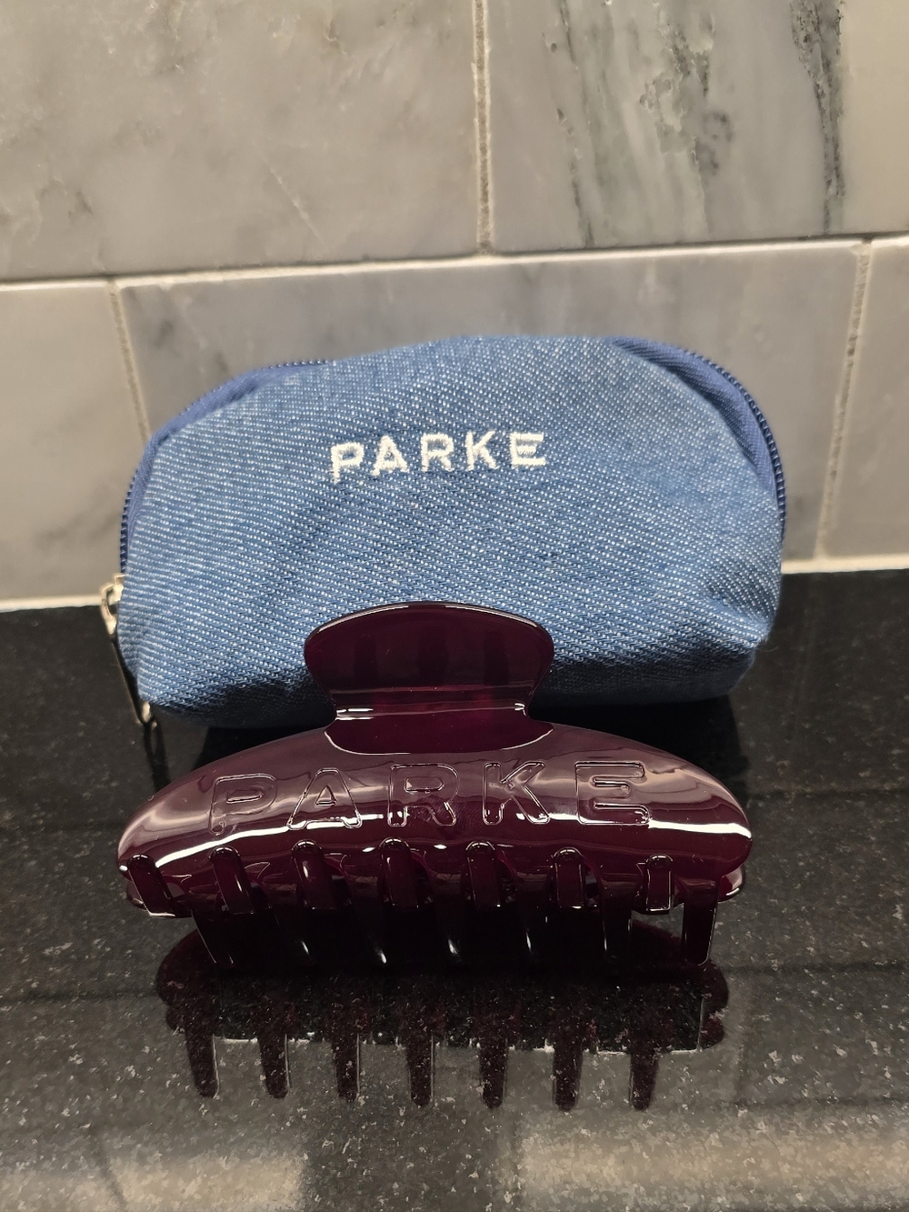 RARE PARKE New Deep Plum Claw Clip w/ Denim Pouch 💙*SOLD OUT EVERYWHERE*💙